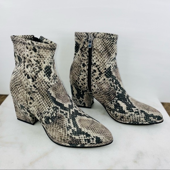 Marc Fisher Snake Print Leave Block Heel Stretch Ankle Sock Bootie - Picture 8 of 9